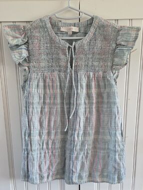Loft Plaid Smocked Womens Top XS